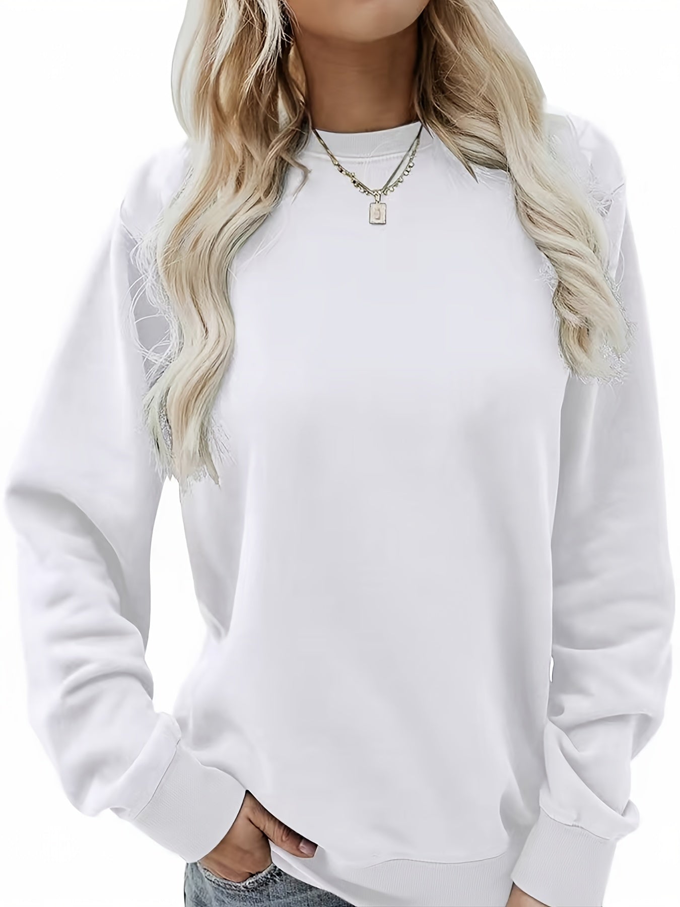 Solid Crew Neck Sweatshirt Casual Long Sleeve Sweatshirt
