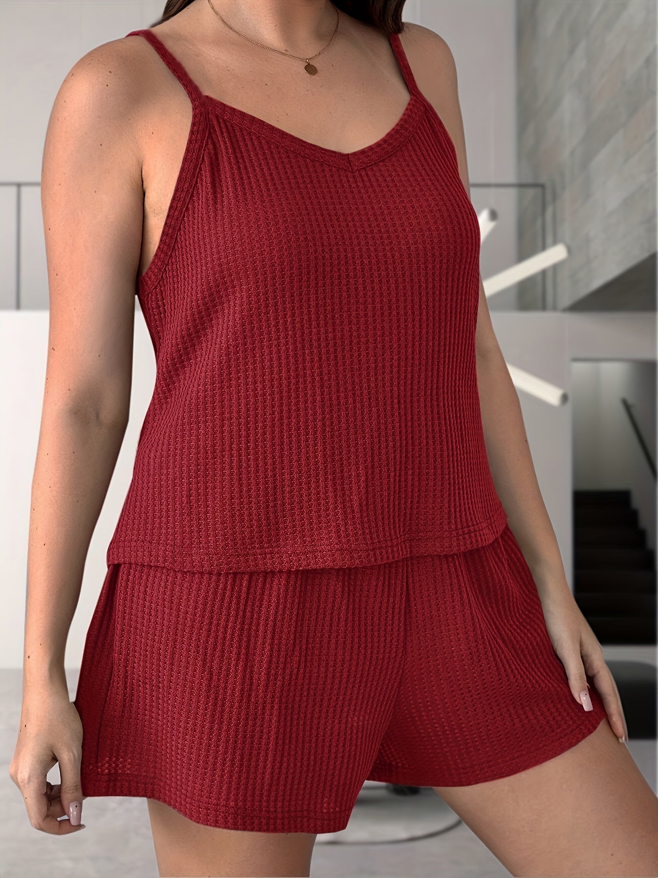 Ribbed V Neck Cami Top & Shorts Set