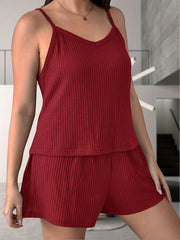 Ribbed V Neck Cami Top & Shorts Set