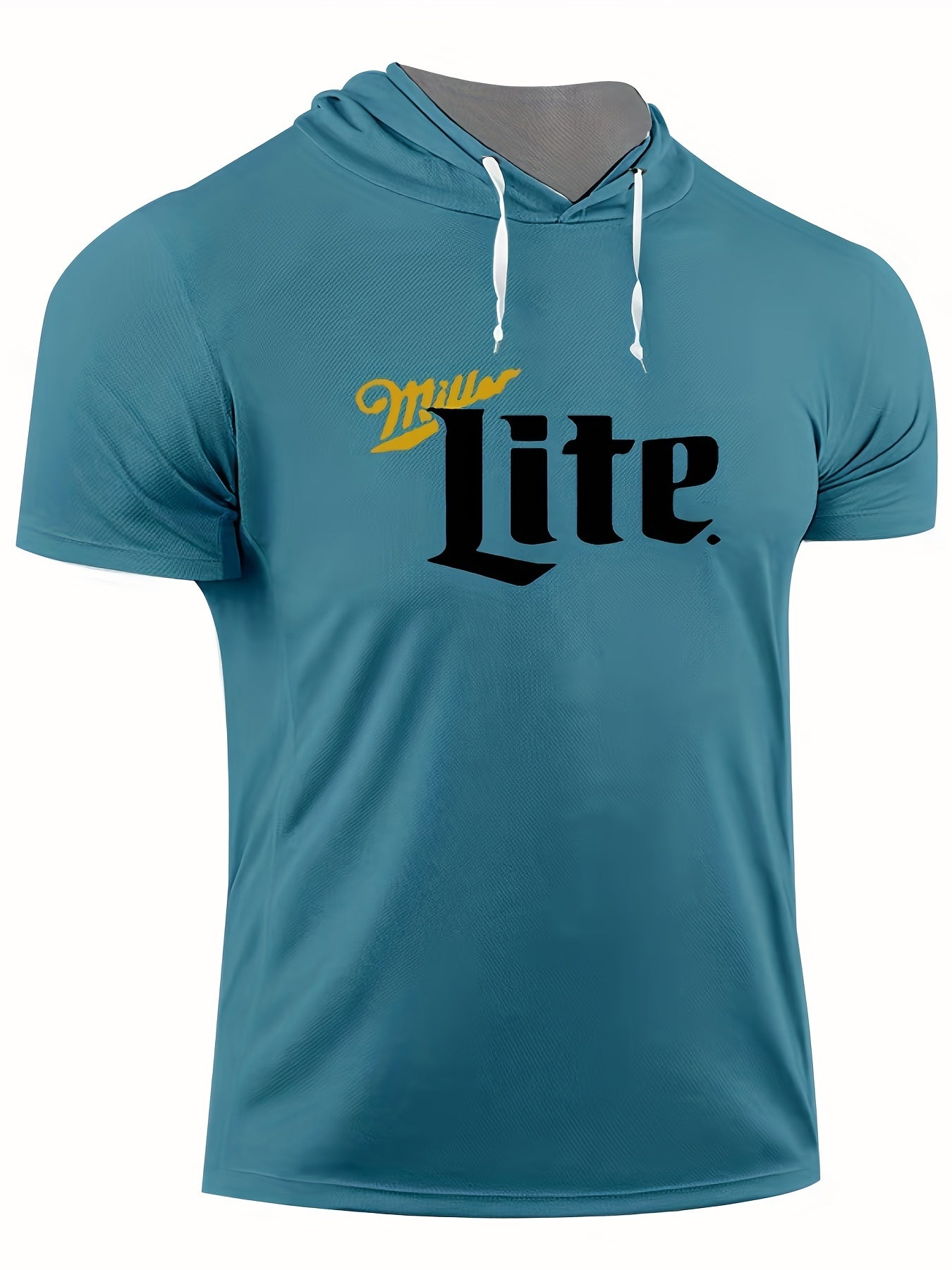 Men's Lite Print Hooded T Shirt Casual Stretch Breathable Tee