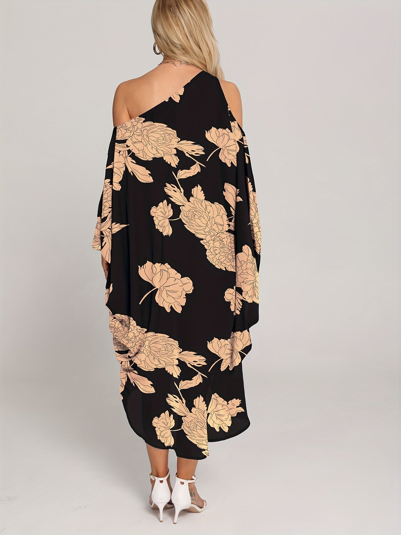 Floral Print Cover Up Dress One Shoulder Asymmetrical Rash Guard Kaftan