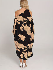Floral Print Cover Up Dress One Shoulder Asymmetrical Rash Guard Kaftan