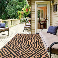 Beige Plaid Outdoor Rug Mat - Reversible Patio Rug
