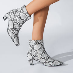 Women's Snakeskin Print Chunky Heeled Short Boots