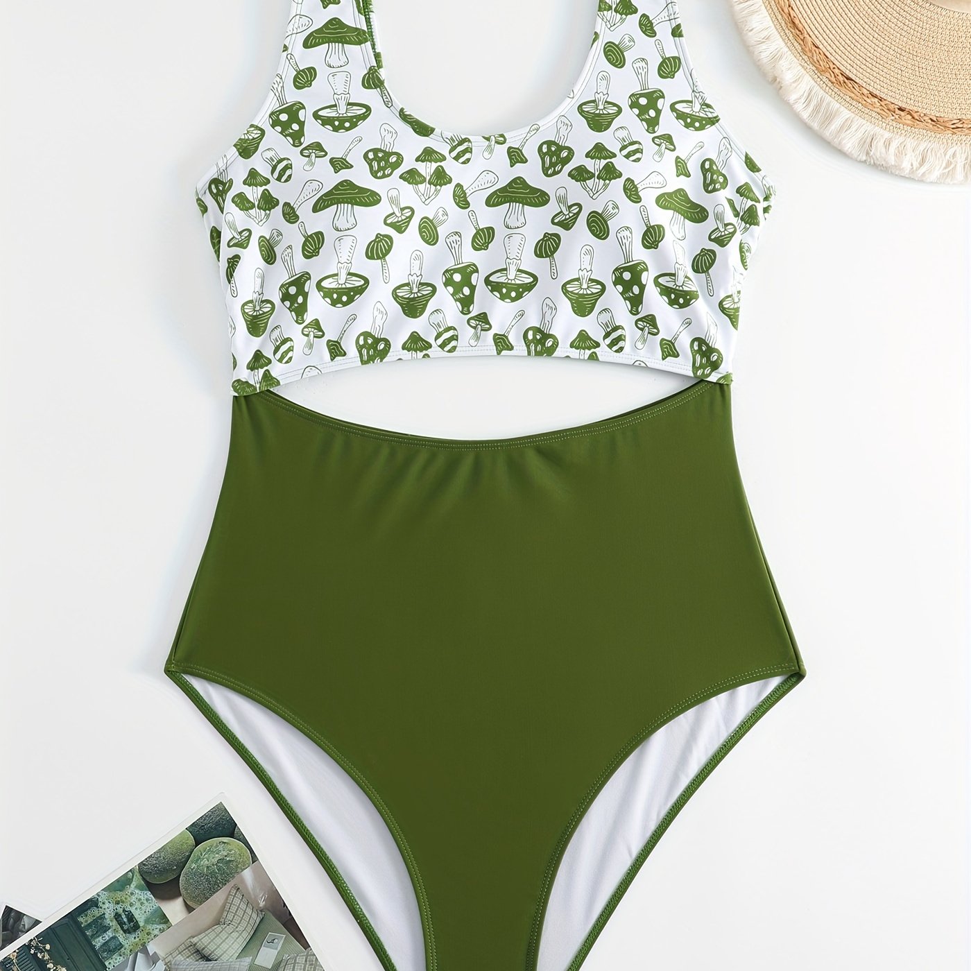 Sexy Mushroom Print Cut Out One Piece Swimsuit