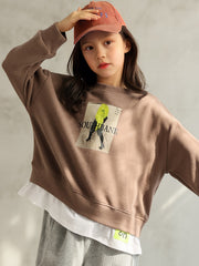 95% Cotton Girls Comfy Letter Print Long Sleeve Sweatshirt