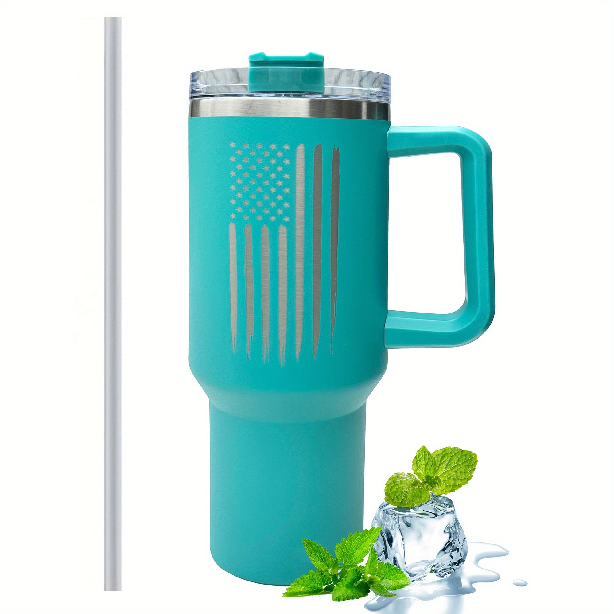 40oz Flag Print Vacuum Tumbler w/ Handle & Straw Lid Stainless Steel
