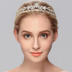 Silver Flower Queen Crowns Crystal Tiara