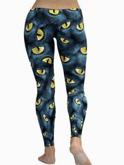 Cat Eye Print Sporty Leggings Low Rise Stretch
