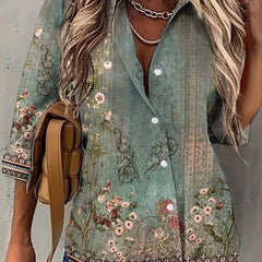 Floral Print Button Up Long Sleeve Blouse