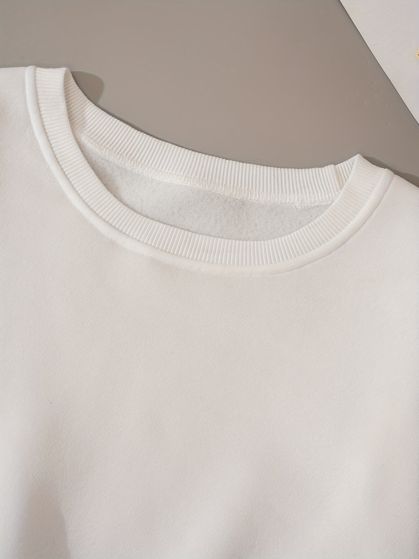 Solid Crop Pullover Sweatshirt Long Sleeve Crew Neck for Spring & Fall