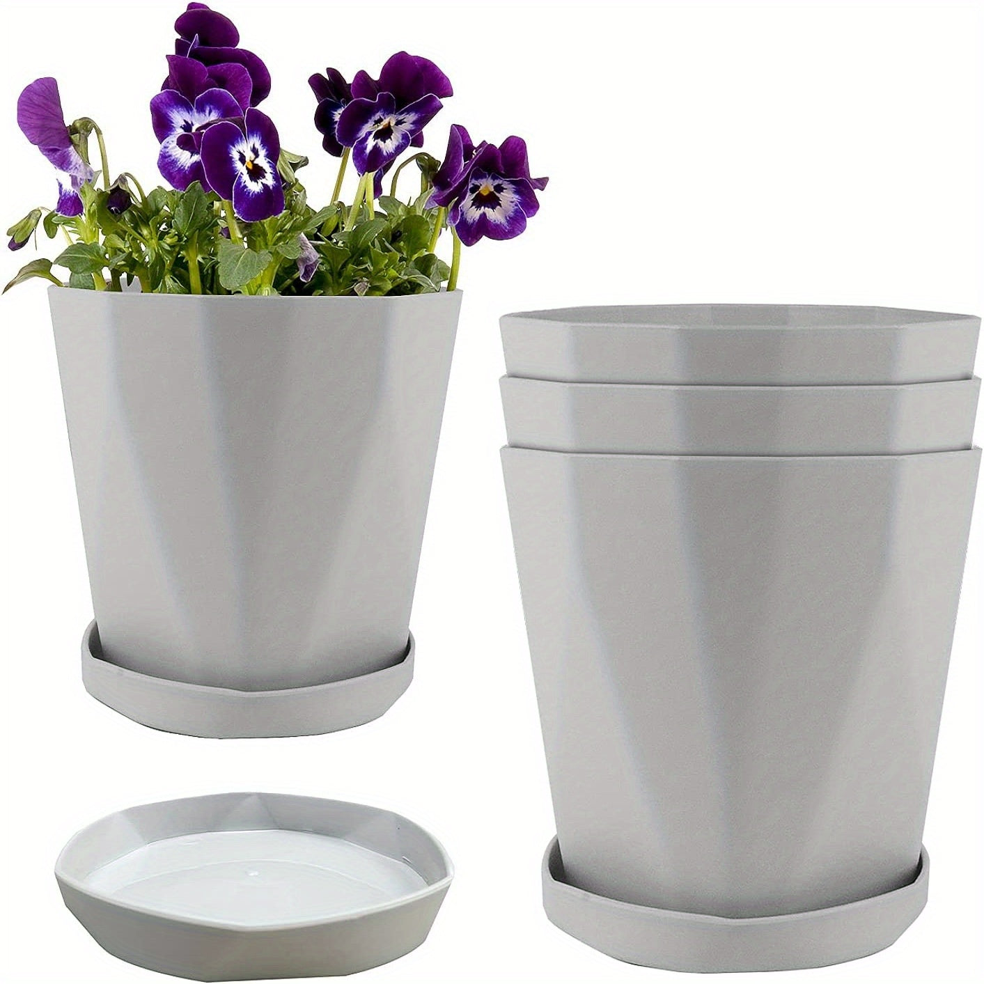 3pcs Flowerpot Set with Drainage Holes for Balcony, Office, Home Decoration