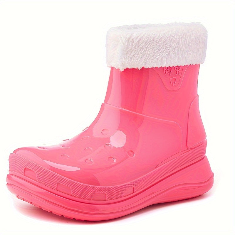 Warm Women's Rain Boots Thickened Mid Calf Water Shoes
