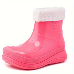 Warm Women's Rain Boots Thickened Mid Calf Water Shoes