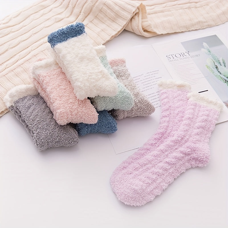 7 Pairs Colorblock Fuzzy Socks Warm Mid Tube Women's Stockings