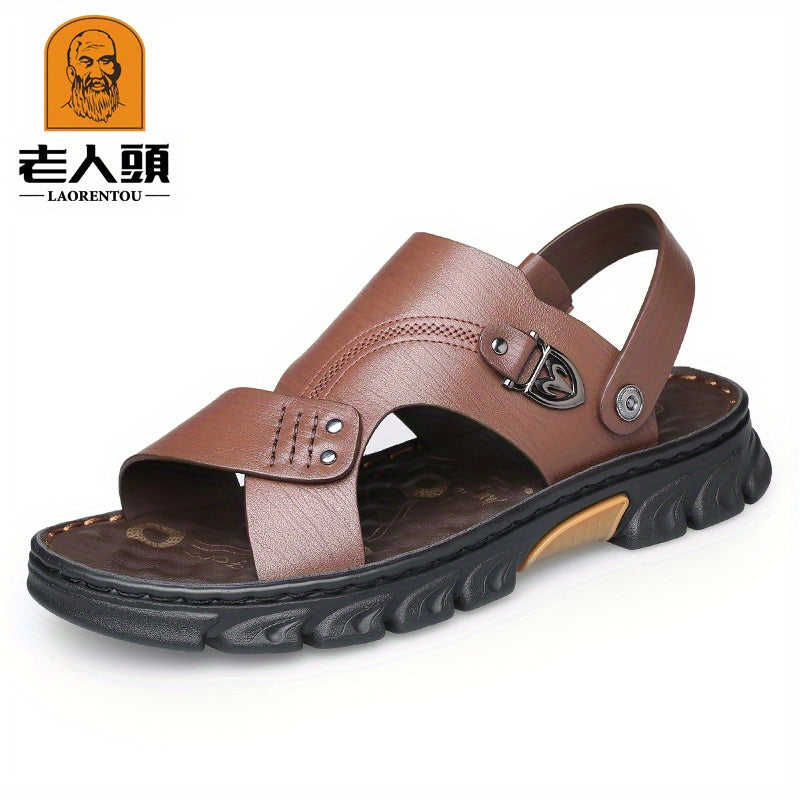 LAORENTOU Men's Leather Sandals Casual Outdoor Anti-skid Sandals