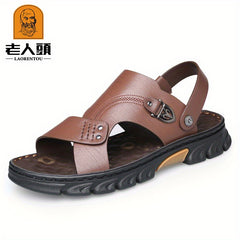 LAORENTOU Men's Leather Sandals Casual Outdoor Anti-skid Sandals