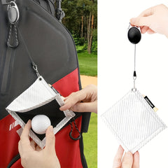 Colorful Golf Ball Cleaning Towel w/ Retractable Key Chain & Tee