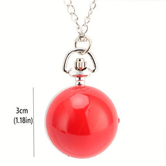 Mini Size Red Round Shape Quartz Analog Pocket Watch Necklace Chain Gift