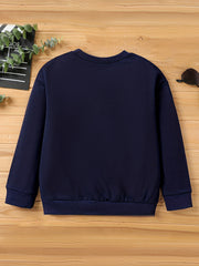 Boys Embroidered Pullover Sweatshirt Crew Neck Tops