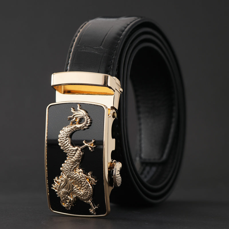 Men's Business PU Leather Belt Dragon Decor