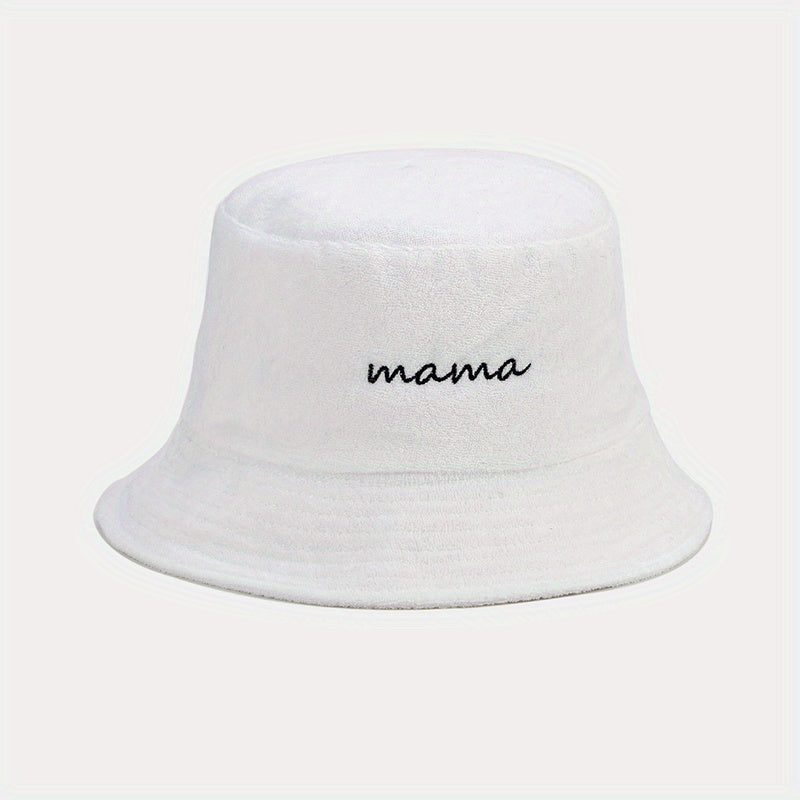 Mama Embroidery Bucket Hat Warm Plush Basin Casual Fisherman Cap