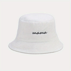 Mama Embroidery Bucket Hat Warm Plush Basin Casual Fisherman Cap
