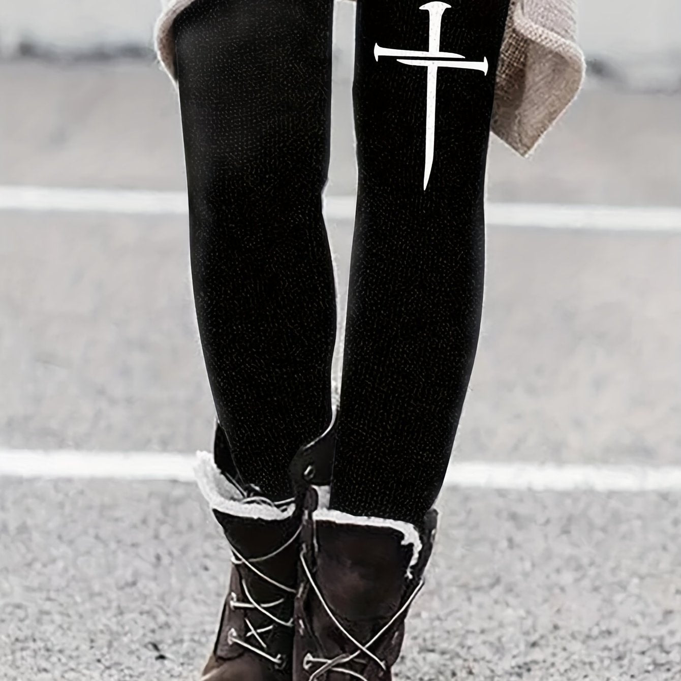 Cross Print Skinny Leggings Casual Stretchy Leggings Women's Clothing
