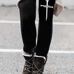 Cross Print Skinny Leggings Casual Stretchy Leggings Women's Clothing