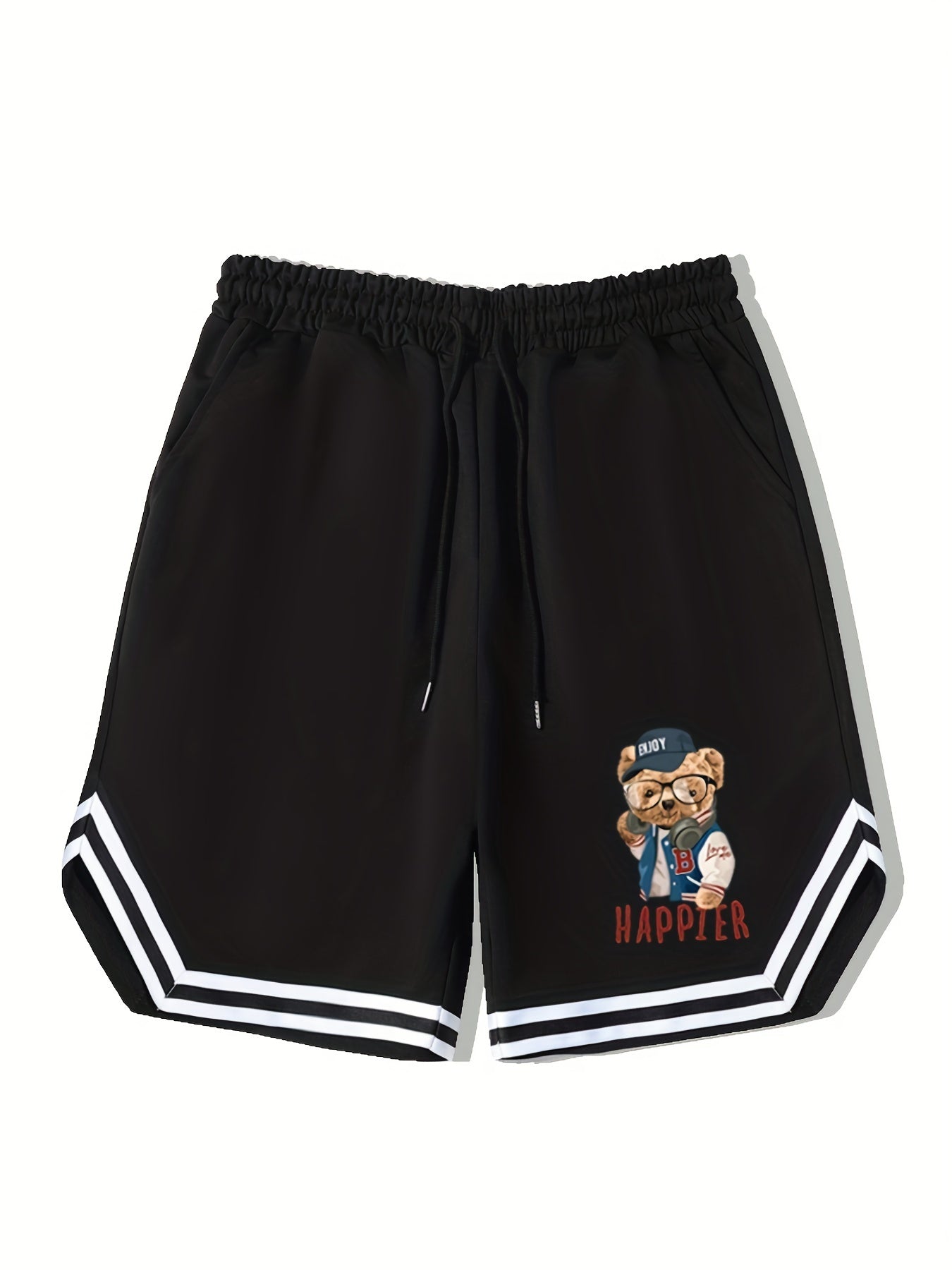 Men's Teddy Bear Graphic Bball Shorts Drawstring Stretch Waistband