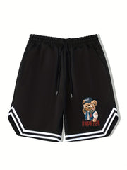 Men's Teddy Bear Graphic Bball Shorts Drawstring Stretch Waistband