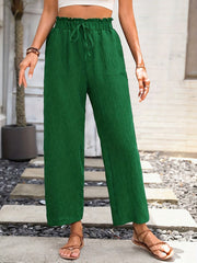 Solid Pocket Straight Leg Pants Tie Waist Casual
