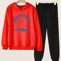 2pcs Bear Print Girls Hoodie Set Casual Long Sleeve Hooded Sweatshirt & Sol