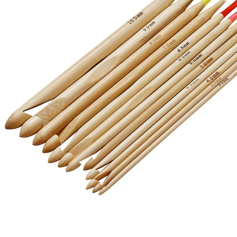 12pcs Afghan Tunisian Crochet Hooks Set 1 2m 48in Bamboo Knitting Needles