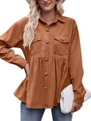 Ribbed Button Up Long Sleeve Blouse