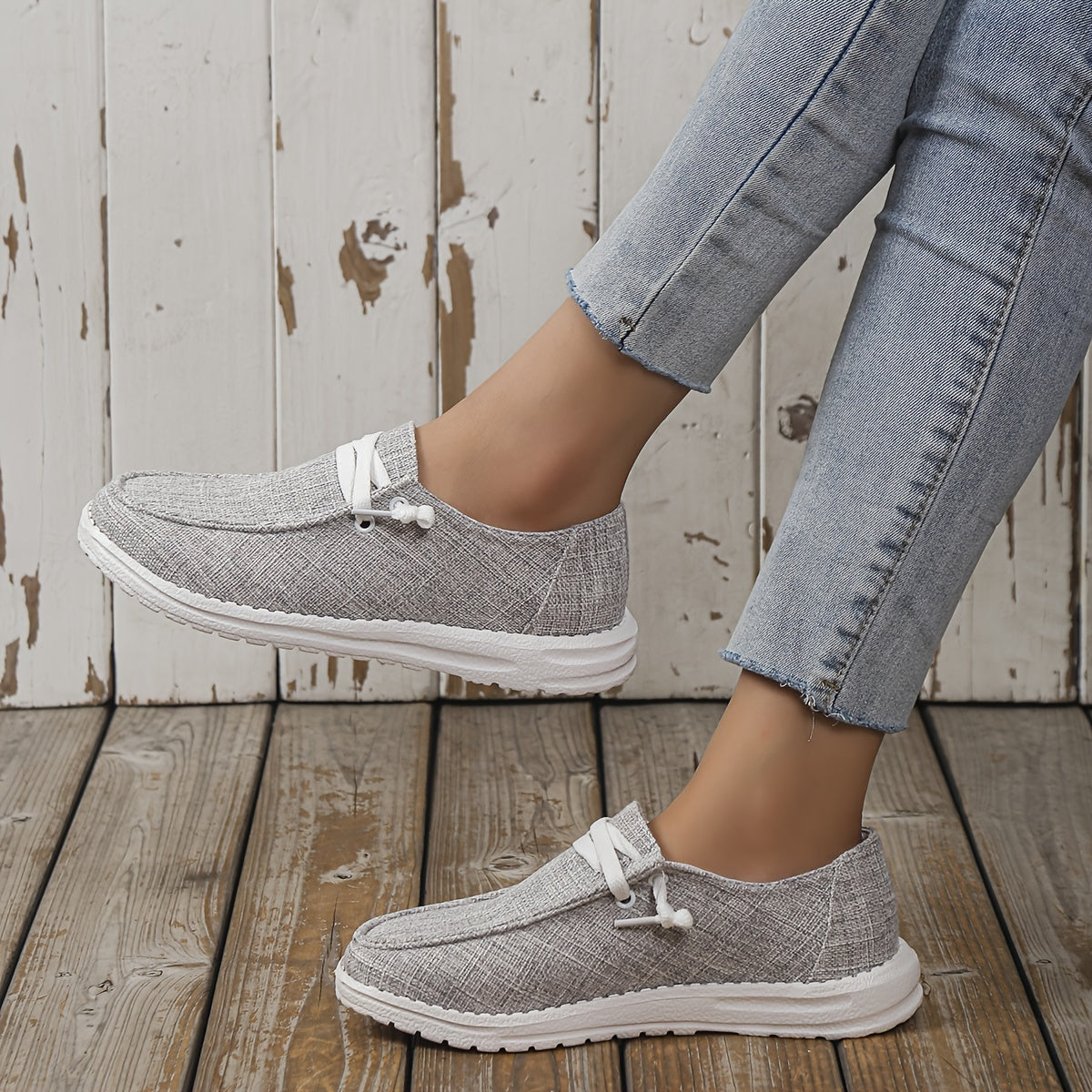 Women's Slip-On Sneakers Lace-Up Flat Canvas Shoes