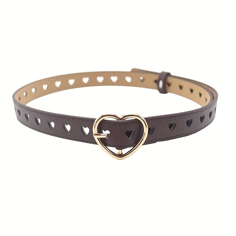 Heart Hollow Buckle PU Belt Solid Casual Waistband Jeans Pant Belt Women