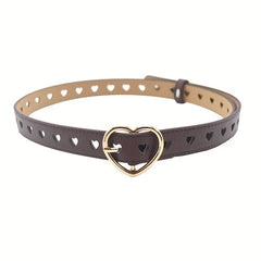 Heart Hollow Buckle PU Belt Solid Casual Waistband Jeans Pant Belt Women