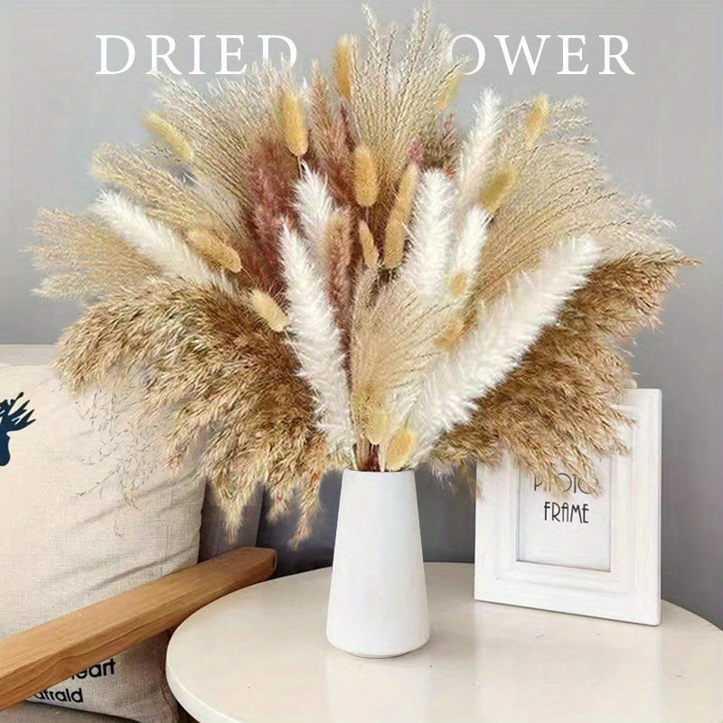 60pcs Natural Dried Pampas Grass Bouquet for Boho Home Decor & Wedding