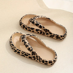 Leopard Print Flip Flops Platform Slippers Lightweight Comfortable Shoes