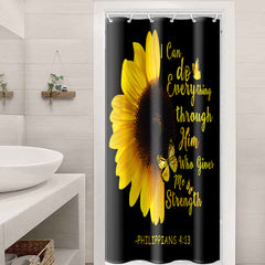 Sunflower Butterfly Shower Curtain Waterproof Fabric Bathroom Decor