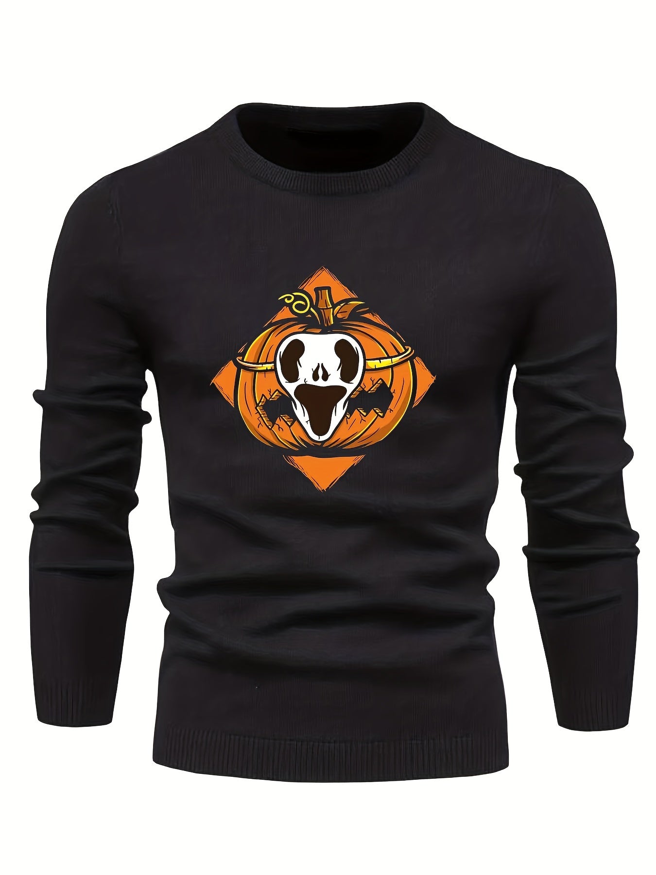 Cartoon Pumpkin Jack O Lantern Slim Warm Sweater Men's Casual Retro Style Middle