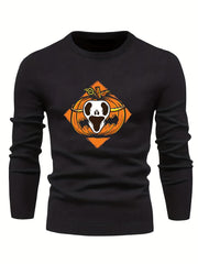 Cartoon Pumpkin Jack O Lantern Slim Warm Sweater Men's Casual Retro Style Middle