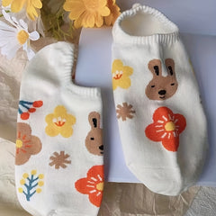 10 Pairs Girls Cartoon Rabbit Boat Socks, Breathable and Comfortable