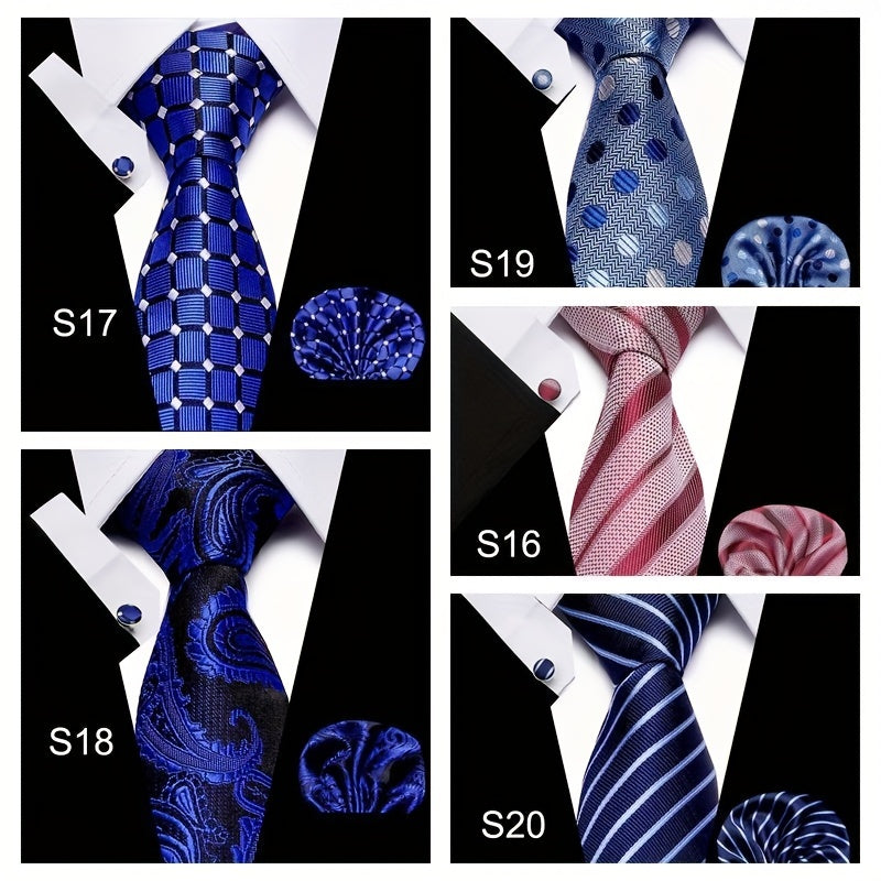 Business Necktie Men's Tie Set with Cufflinks and Scarf