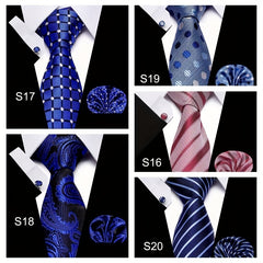 Business Necktie Men's Tie Set with Cufflinks and Scarf
