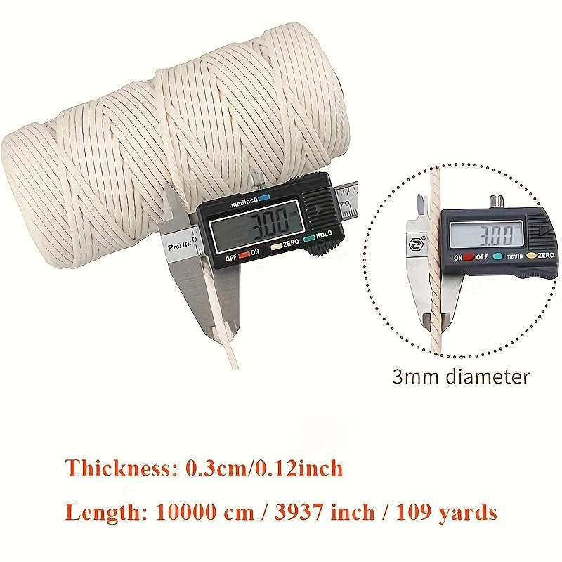 3mm 109 Yards Natural Macrame Cotton Cord Bohemia Macrame Rope For DIY Crafts