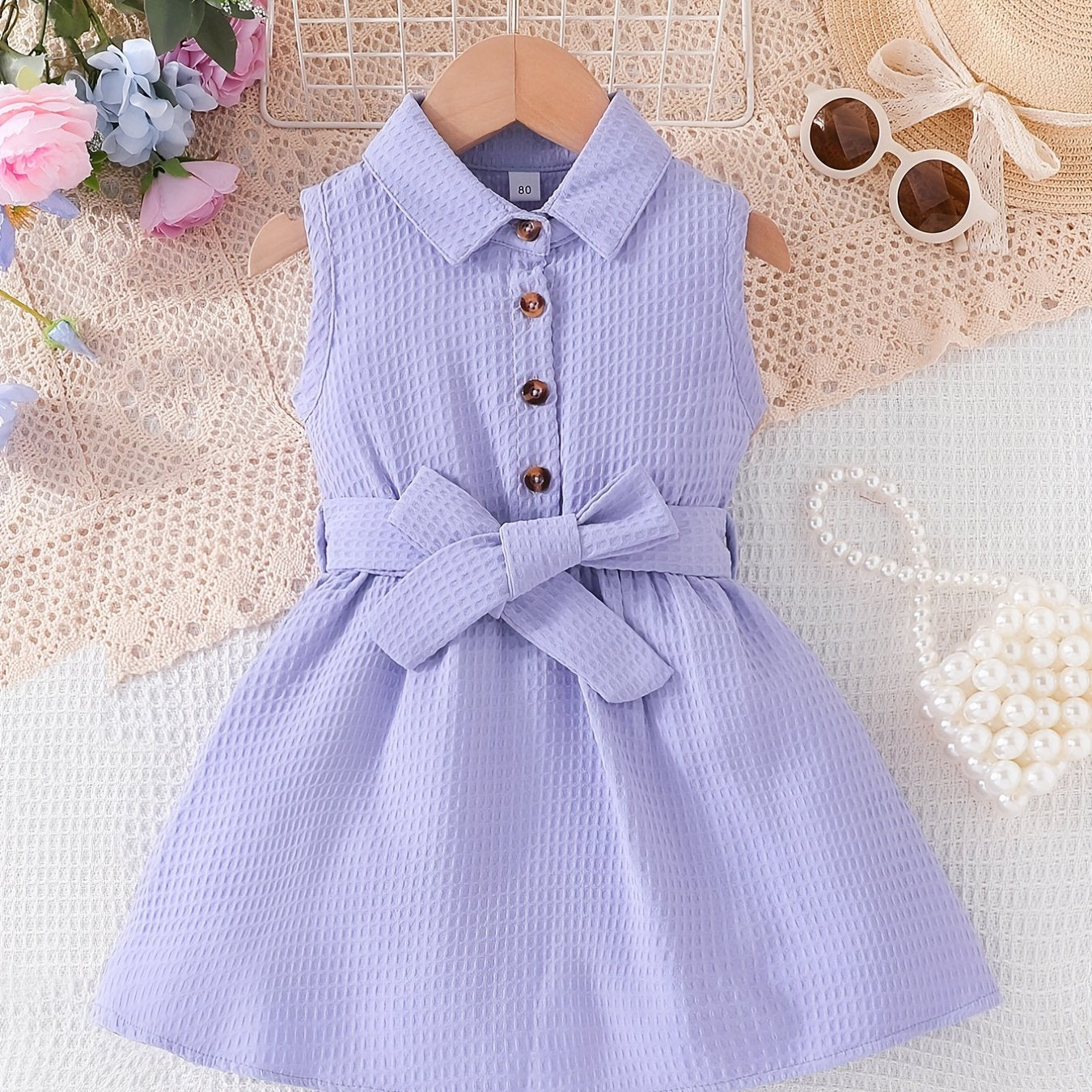 Baby Girls Sleeveless Dress with Belt for Summer