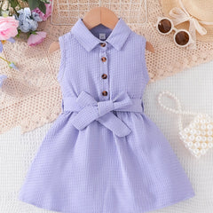 Baby Girls Sleeveless Dress with Belt for Summer