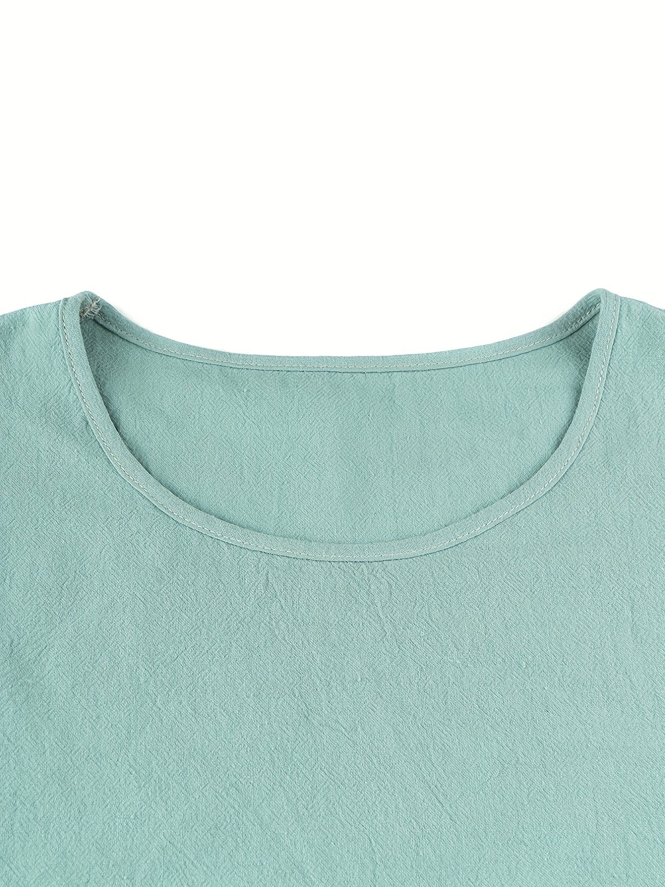 Solid Casual Two Piece Set Crew Neck Short Sleeve Tops & Elastic Waist Wide Leg